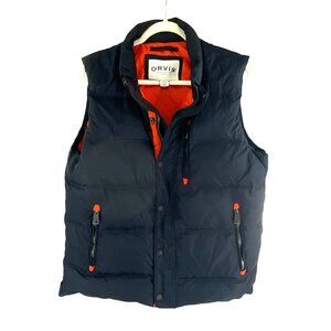 Orvis Down Vest Mens Quilted Outdoors Size M Zipper Pockets High Collar Winter